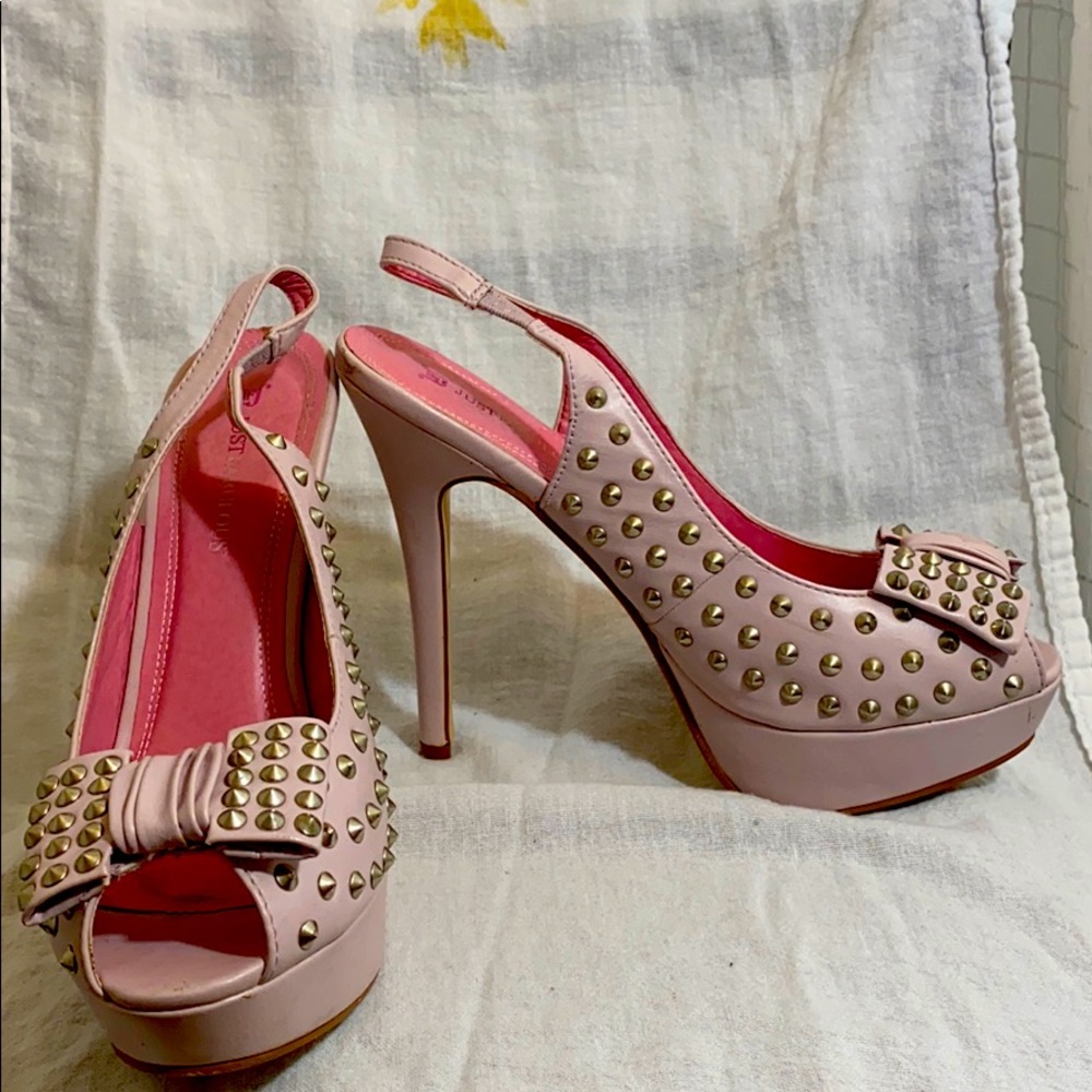 Light pink gemmed heels